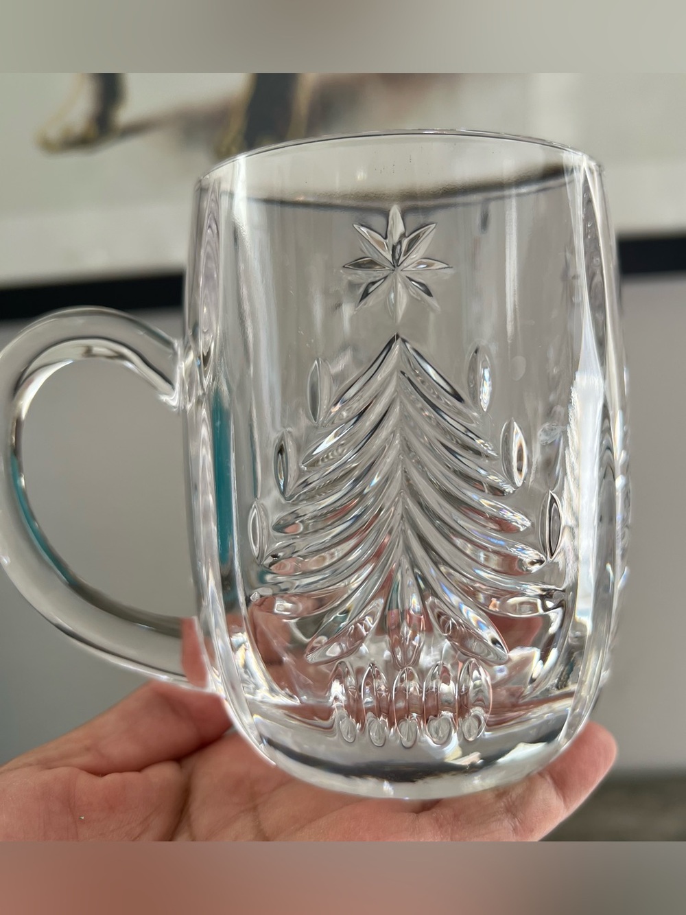 Vintage Mikasa Crystal Christmas Tree Holiday Mugs / Coffee Steins - Set of 2